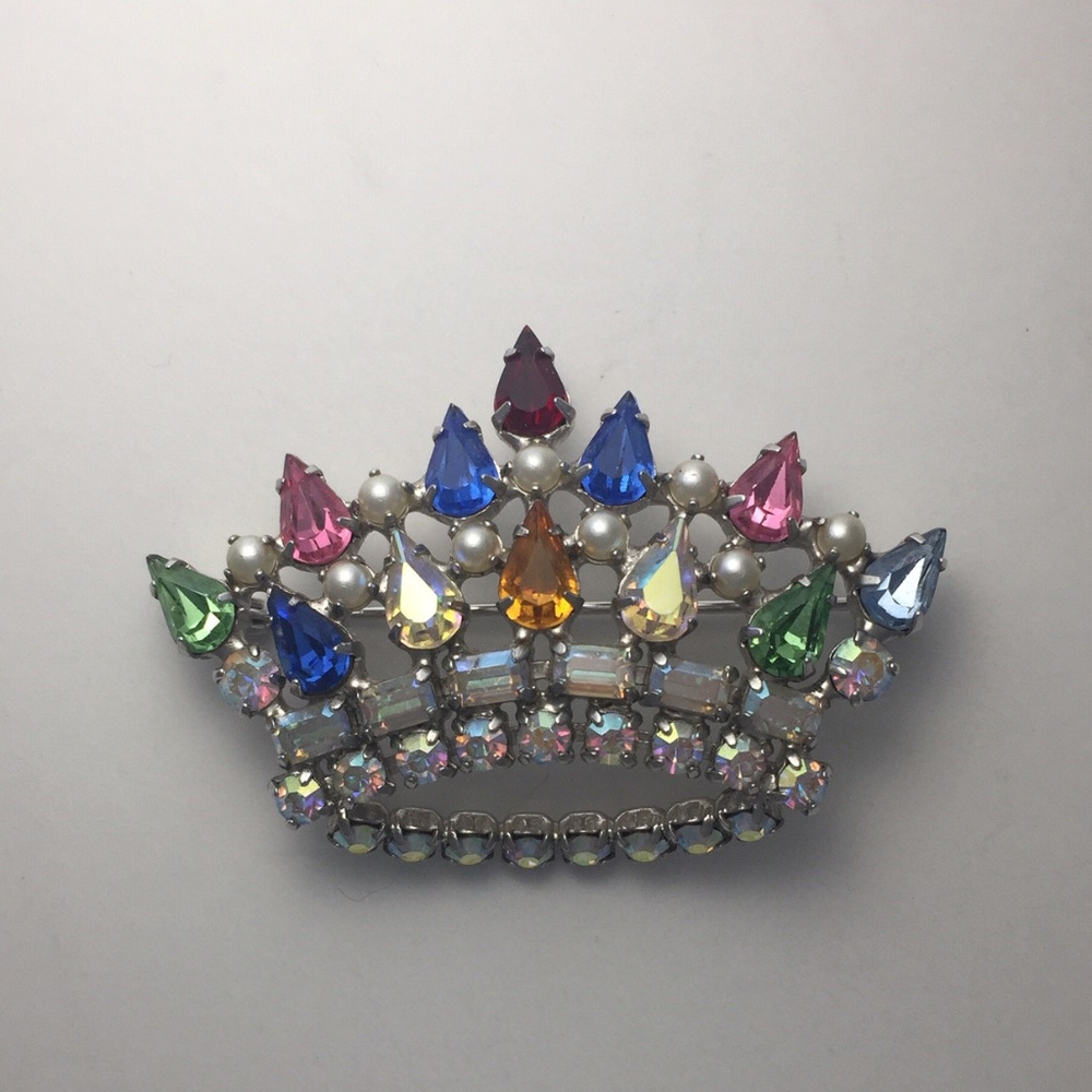 Vintage B. David Multi-color Crown Brooch